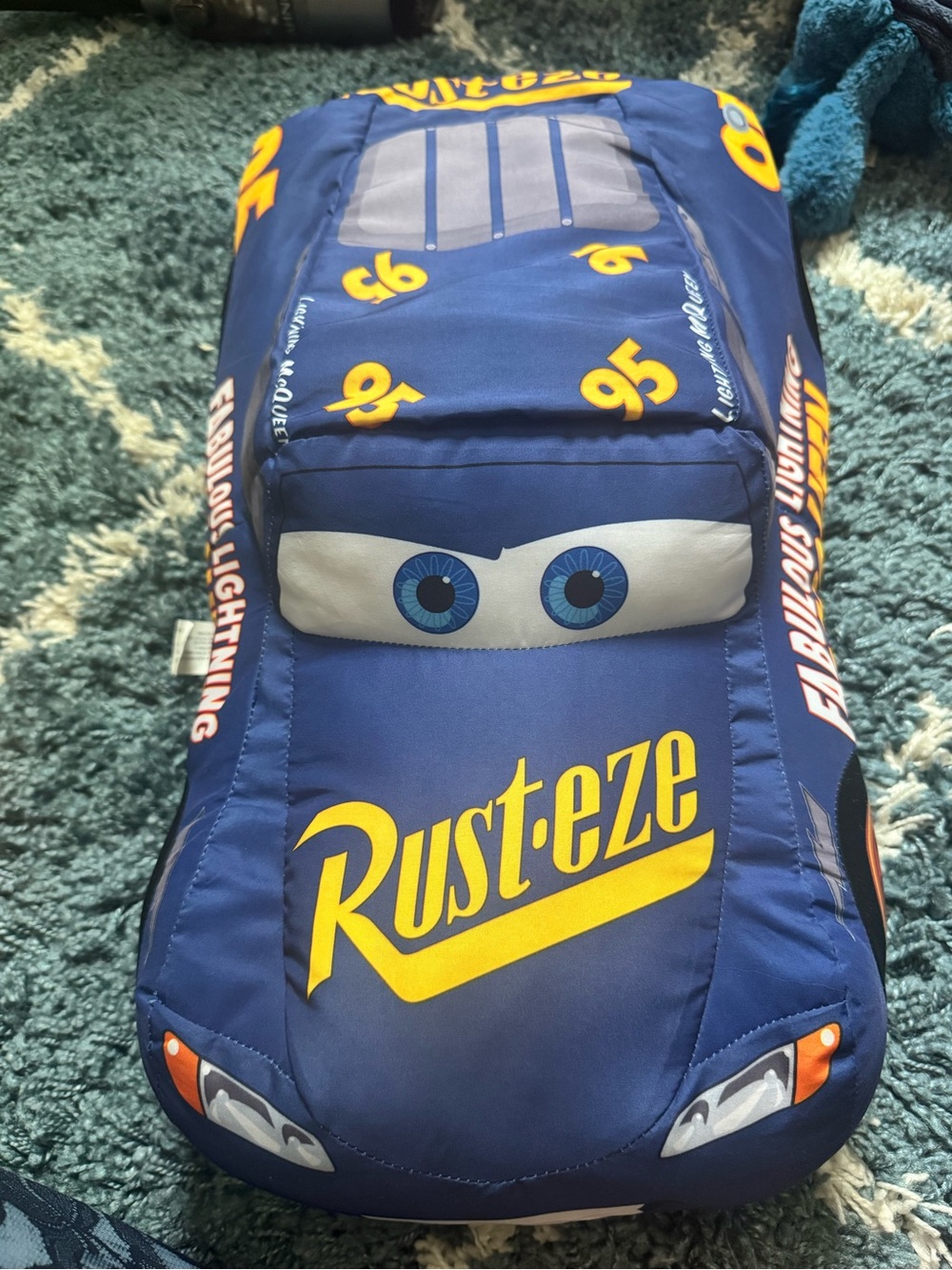 Disney Blue Lightning McQueen Plush Pillow with Yellow Rust-eze Logo